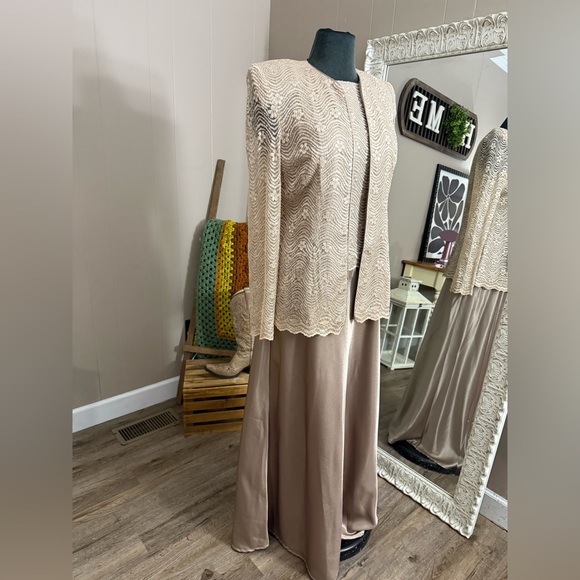 Cachet • 2 Piece Champagne Lace Satin Gown - Picture 16 of 16